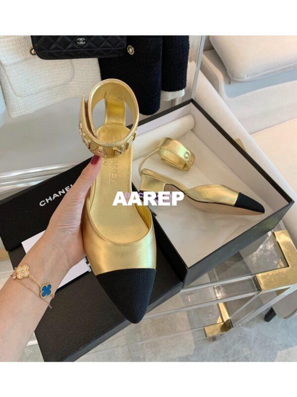 Replica Chanel Gold Letter Ankle Strap Goatskin w Grossgrain 20mm G02819v Metallic Gold 4