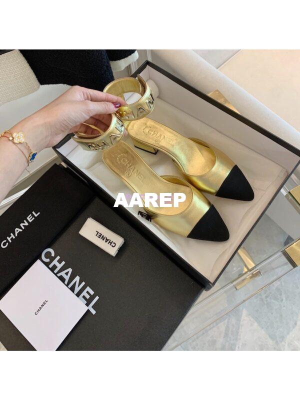 Replica Chanel Gold Letter Ankle Strap Goatskin w Grossgrain 20mm G02819v Metallic Gold 5
