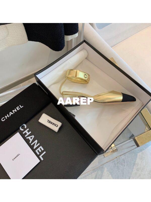 Replica Chanel Gold Letter Ankle Strap Goatskin w Grossgrain 20mm G02819v Metallic Gold 6
