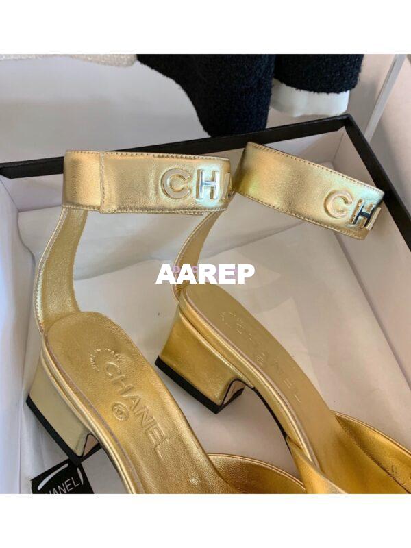 Replica Chanel Gold Letter Ankle Strap Goatskin w Grossgrain 20mm G02819v Metallic Gold 7