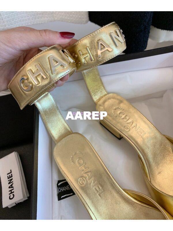 Replica Chanel Gold Letter Ankle Strap Goatskin w Grossgrain 20mm G02819v Metallic Gold 8