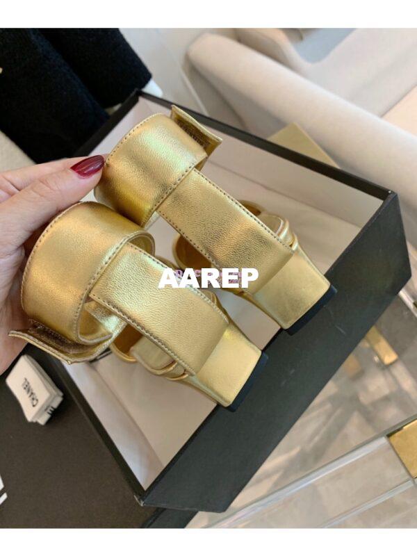 Replica Chanel Gold Letter Ankle Strap Goatskin w Grossgrain 20mm G02819v Metallic Gold 9