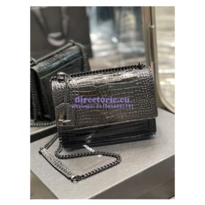 Replica YSL Saint Laurent Medium Sunset Monogram Black crocodile embossed bag Black Hardware