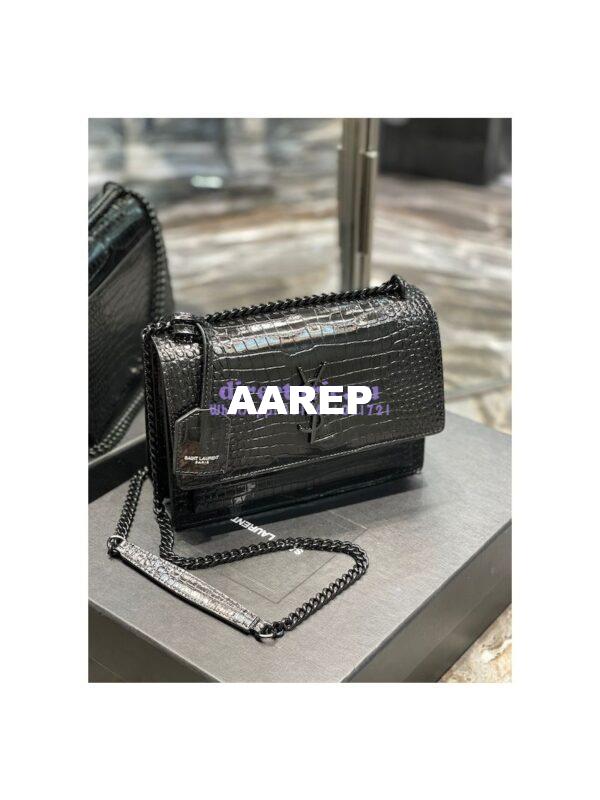 Replica YSL Saint Laurent Medium Sunset Monogram Black crocodile embossed bag Black Hardware 4