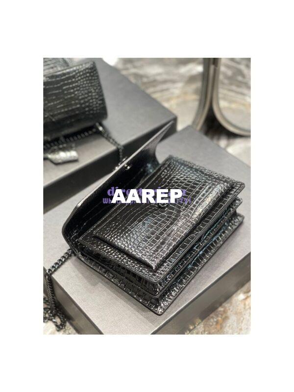 Replica YSL Saint Laurent Medium Sunset Monogram Black crocodile embossed bag Black Hardware 9