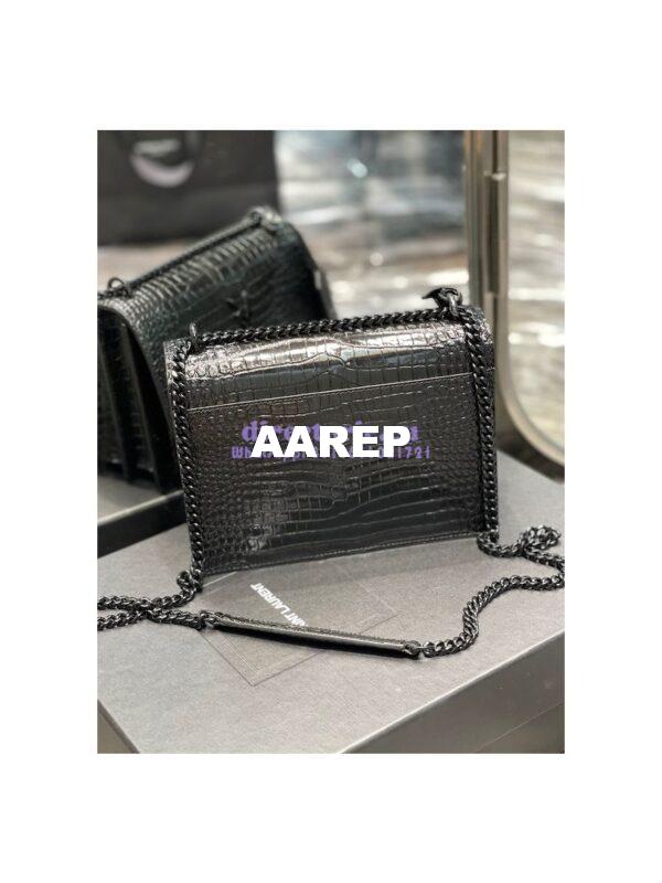 Replica YSL Saint Laurent Medium Sunset Monogram Black crocodile embossed bag Black Hardware 12