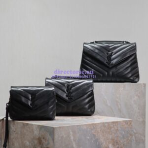 Replica YSL Saint Laurent Medium Loulou Bag In Black "Y" Matelassé Leather 459749 Black Hardware