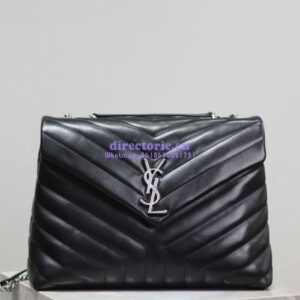 Replica YSL Saint Laurent Medium Loulou Bag In Black "Y" Matelassé Leather 459749 Silver Hardware