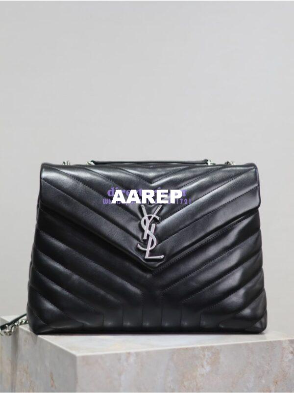Replica YSL Saint Laurent Medium Loulou Bag In Black "Y" Matelassé Leather 459749 Silver Hardware 3