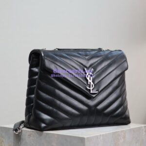 Replica YSL Saint Laurent Medium Loulou Bag In Black "Y" Matelassé Leather 459749 Silver Hardware 2
