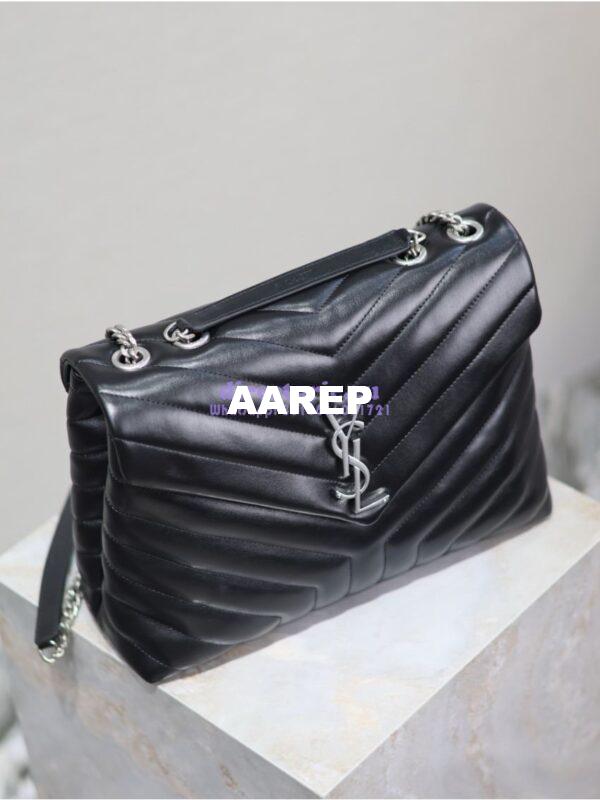 Replica YSL Saint Laurent Medium Loulou Bag In Black "Y" Matelassé Leather 459749 Silver Hardware 5