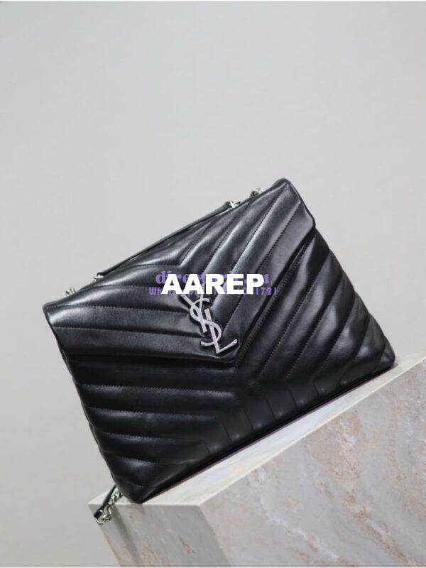 Replica YSL Saint Laurent Medium Loulou Bag In Black "Y" Matelassé Leather 459749 Silver Hardware 6