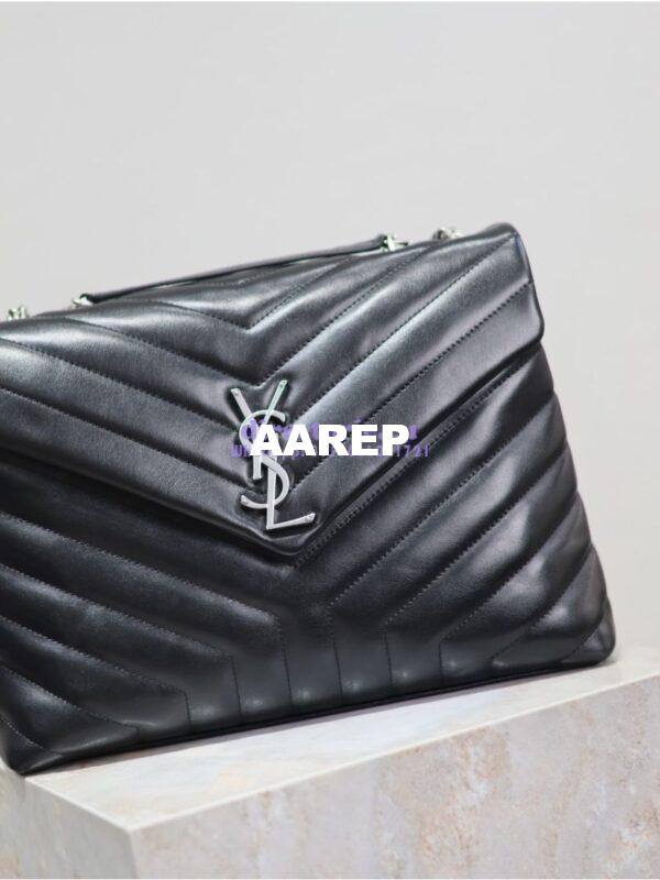 Replica YSL Saint Laurent Medium Loulou Bag In Black "Y" Matelassé Leather 459749 Silver Hardware 8