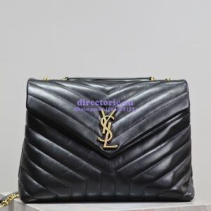 Replica YSL Saint Laurent Medium Loulou Bag In Black "Y" Matelassé Leather 459749 Gold Hardware