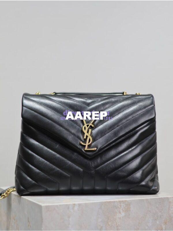 Replica YSL Saint Laurent Medium Loulou Bag In Black "Y" Matelassé Leather 459749 Gold Hardware