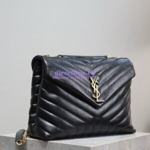 Replica YSL Saint Laurent Medium Loulou Bag In Black "Y" Matelassé Leather 459749 Gold Hardware 2