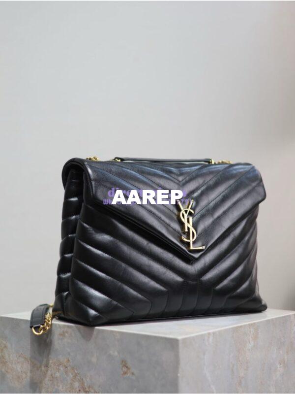 Replica YSL Saint Laurent Medium Loulou Bag In Black "Y" Matelassé Leather 459749 Gold Hardware 2