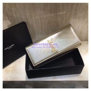 Replica YSL Saint Laurent Classic Monogram Clutch In Grain Metallic Leather Pale Gold