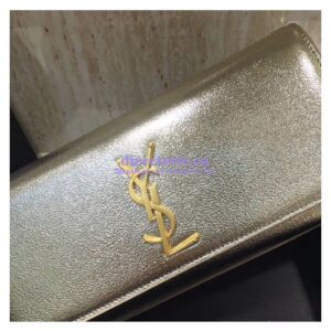 Replica YSL Saint Laurent Classic Monogram Clutch In Grain Metallic Leather Pale Gold 2