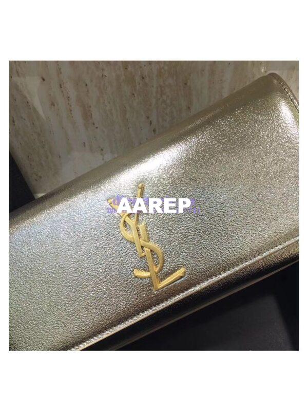 Replica YSL Saint Laurent Classic Monogram Clutch In Grain Metallic Leather Pale Gold 4