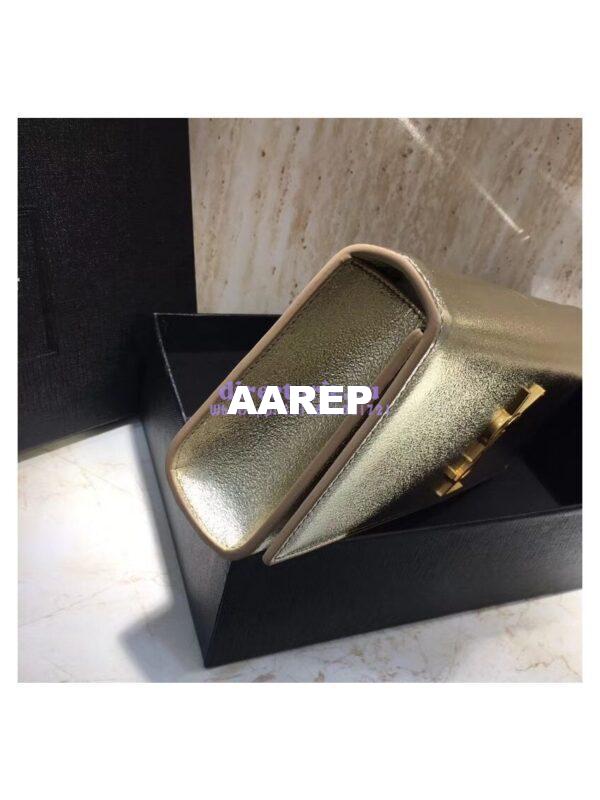 Replica YSL Saint Laurent Classic Monogram Clutch In Grain Metallic Leather Pale Gold 5