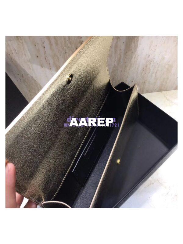 Replica YSL Saint Laurent Classic Monogram Clutch In Grain Metallic Leather Pale Gold 7