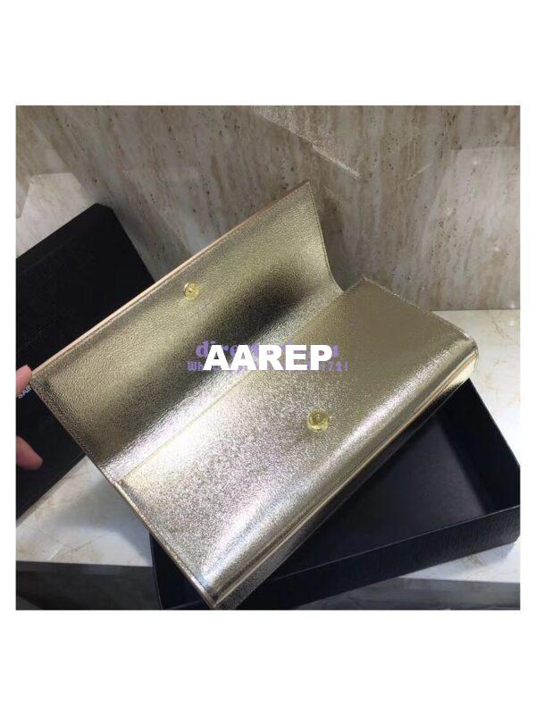 Replica YSL Saint Laurent Classic Monogram Clutch In Grain Metallic Leather Pale Gold 9