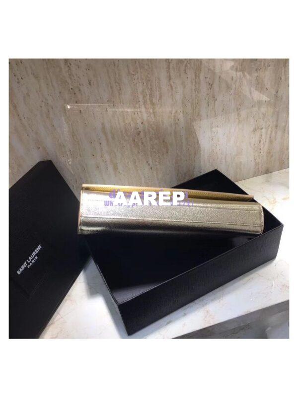 Replica YSL Saint Laurent Classic Monogram Clutch In Grain Metallic Leather Pale Gold 10