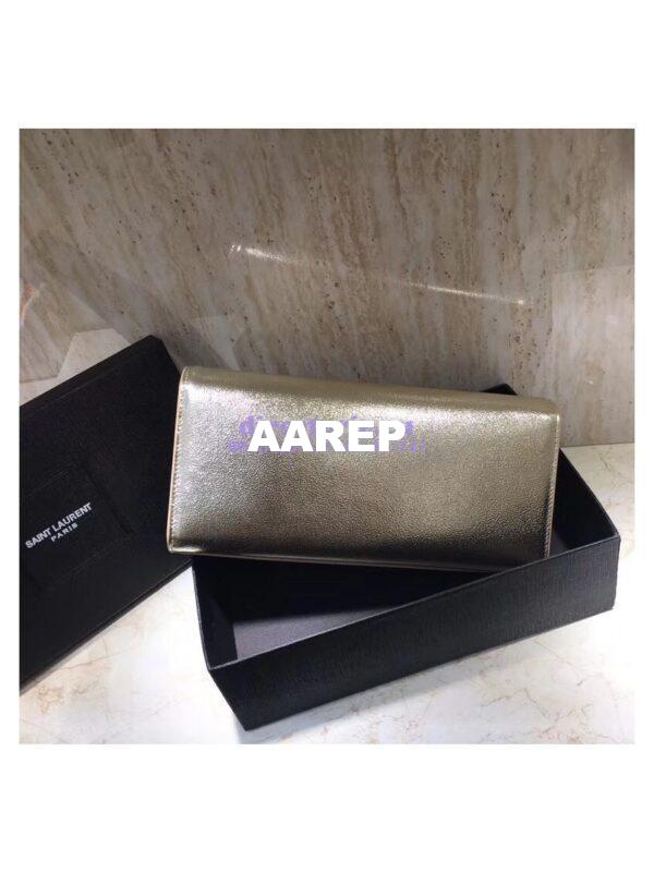 Replica YSL Saint Laurent Classic Monogram Clutch In Grain Metallic Leather Pale Gold 11