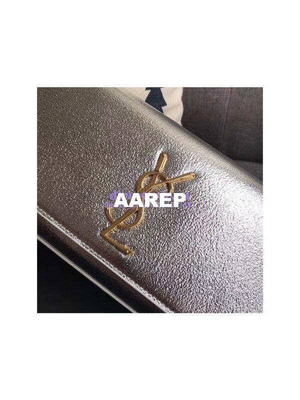 Replica YSL Saint Laurent Classic Monogram Clutch In Grain Metallic Leather Silver 5