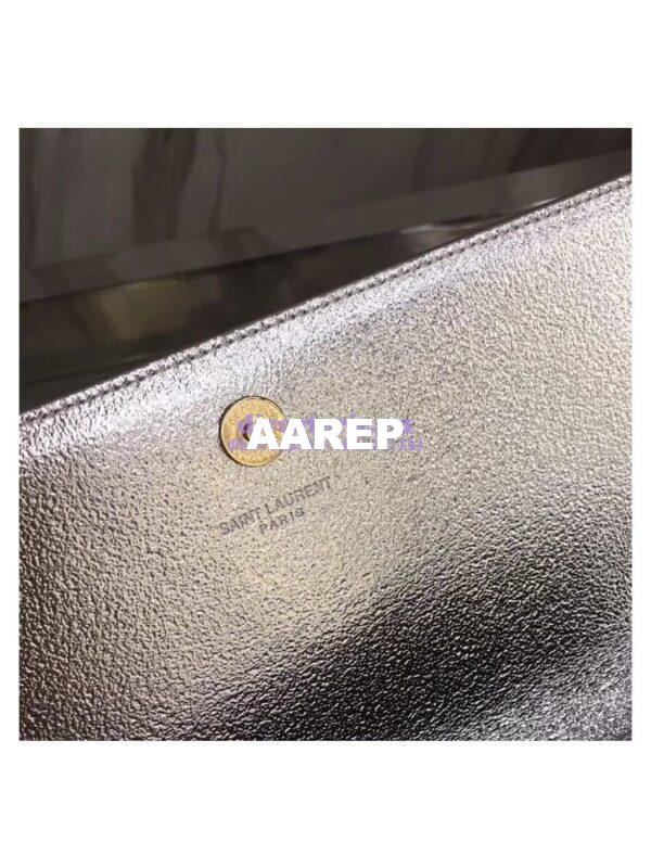 Replica YSL Saint Laurent Classic Monogram Clutch In Grain Metallic Leather Silver 6