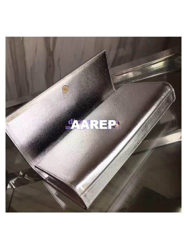 Replica YSL Saint Laurent Classic Monogram Clutch In Grain Metallic Leather Silver 8