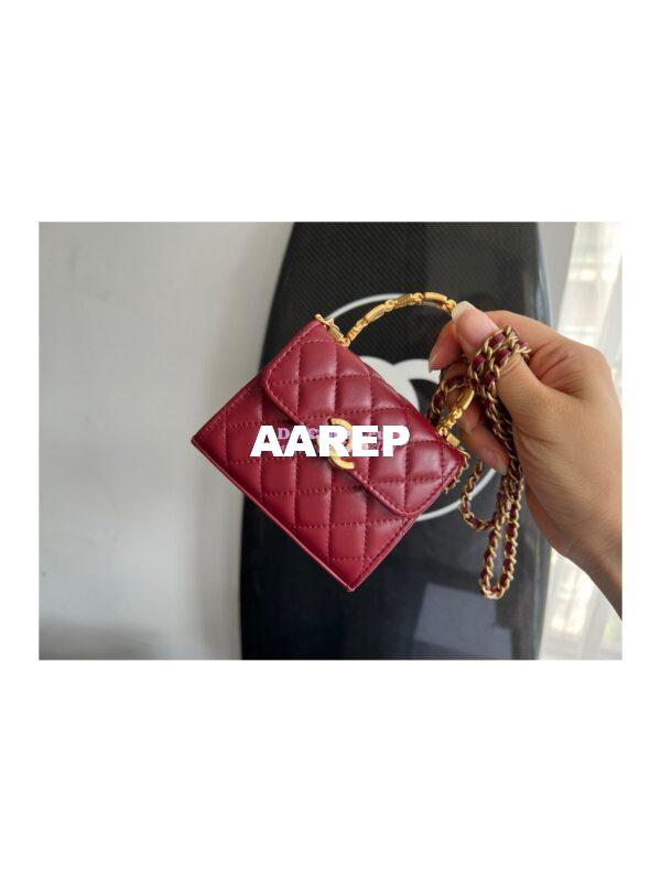 Replica Chanel Clutch With Chain in Lambskin with Enamel Handle AP2944 Bordeaux Red 3