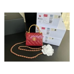 Replica Chanel Clutch With Chain in Lambskin with Enamel Handle AP2944 Bordeaux Red 2