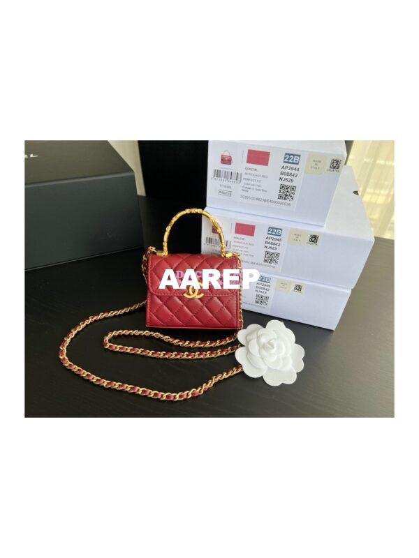 Replica Chanel Clutch With Chain in Lambskin with Enamel Handle AP2944 Bordeaux Red 4