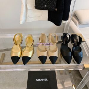 Replica Chanel Gold Letter Ankle Strap Goatskin w Grossgrain 20mm G02819v Beige