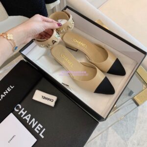 Replica Chanel Gold Letter Ankle Strap Goatskin w Grossgrain 20mm G02819v Beige 2