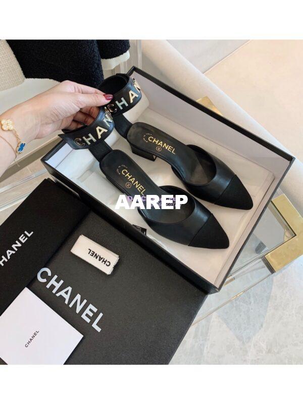 Replica Chanel Gold Letter Ankle Strap Goatskin w Grossgrain 20mm G02819v Black