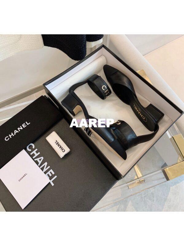 Replica Chanel Gold Letter Ankle Strap Goatskin w Grossgrain 20mm G02819v Black 3