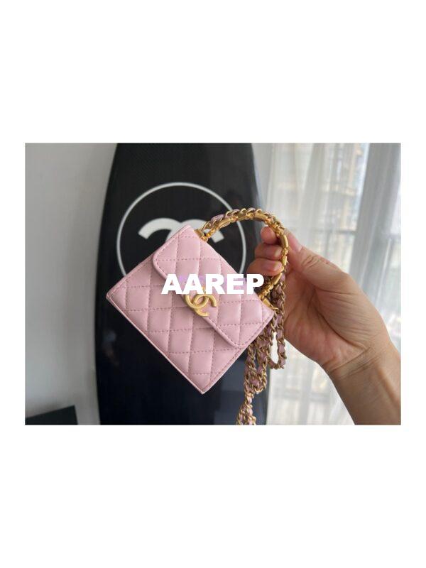Replica Chanel Clutch With Chain in Lambskin with Enamel Handle AP2944 Light Pink 3