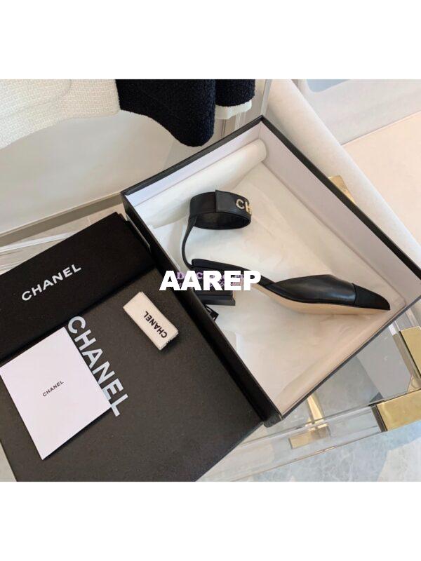 Replica Chanel Gold Letter Ankle Strap Goatskin w Grossgrain 20mm G02819v Black 4