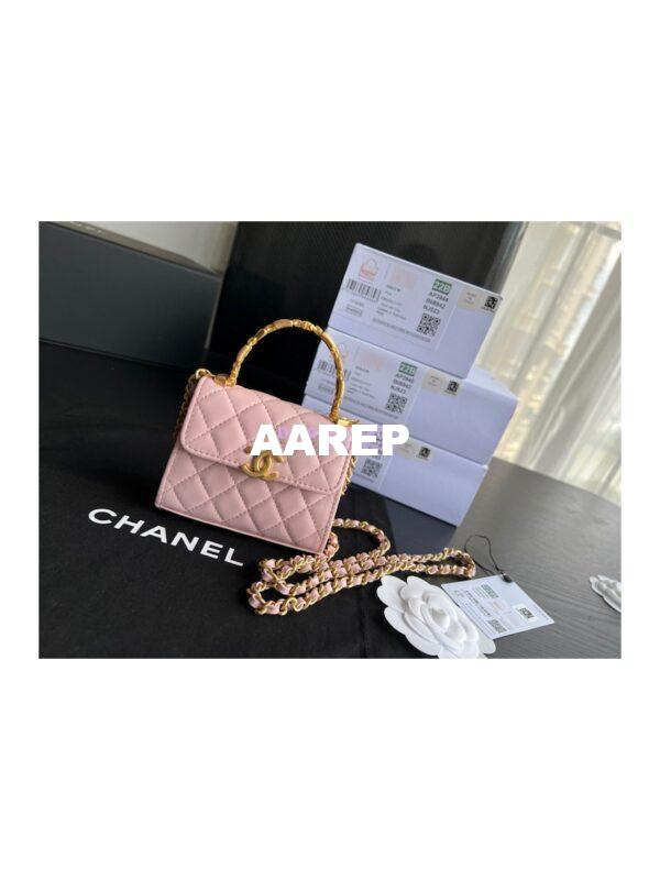 Replica Chanel Clutch With Chain in Lambskin with Enamel Handle AP2944 Light Pink 4