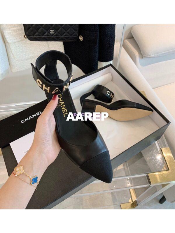 Replica Chanel Gold Letter Ankle Strap Goatskin w Grossgrain 20mm G02819v Black 5