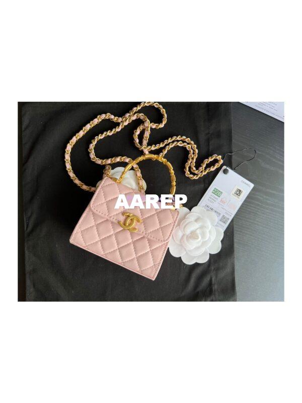 Replica Chanel Clutch With Chain in Lambskin with Enamel Handle AP2944 Light Pink 5