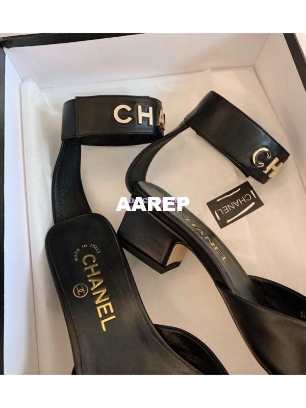Replica Chanel Gold Letter Ankle Strap Goatskin w Grossgrain 20mm G02819v Black 6