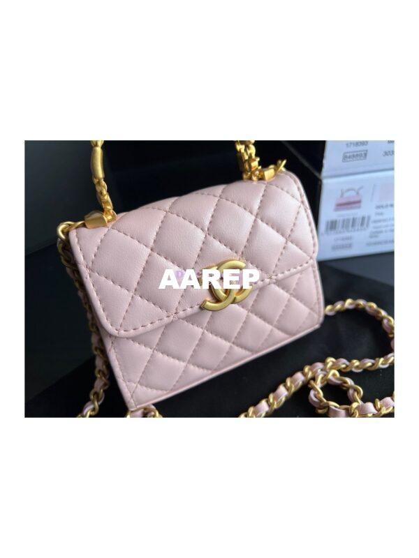 Replica Chanel Clutch With Chain in Lambskin with Enamel Handle AP2944 Light Pink 6