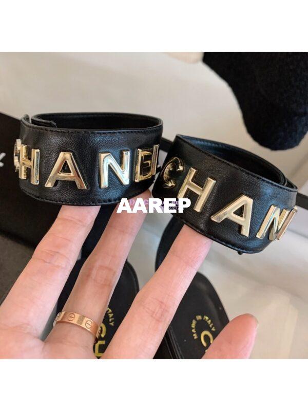 Replica Chanel Gold Letter Ankle Strap Goatskin w Grossgrain 20mm G02819v Black 7