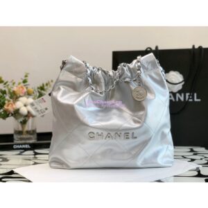 Replica Chanel 22 Handbag Shiny Metallic Calfskin & Silver Metal AS3260 AS3261 Silver 2