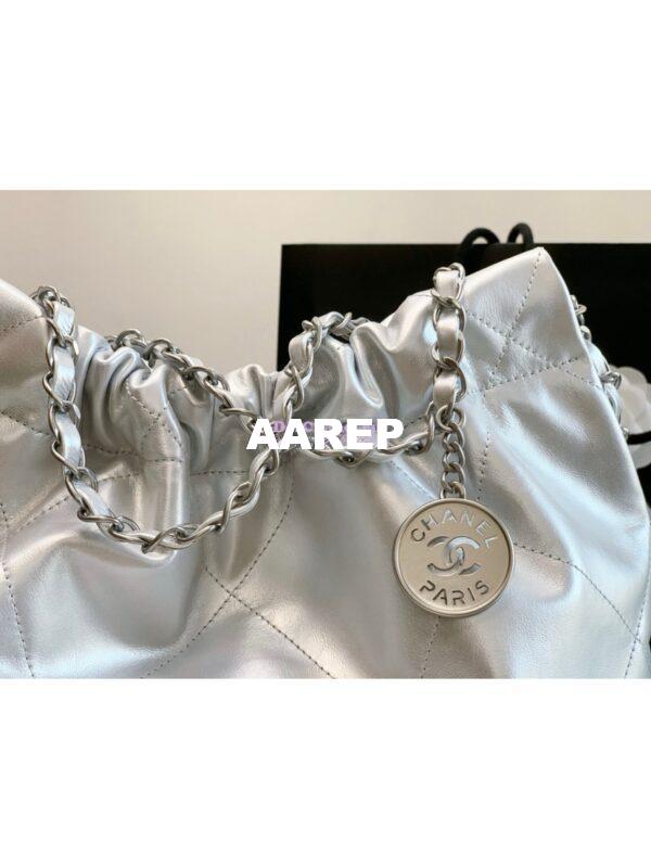 Replica Chanel 22 Handbag Shiny Metallic Calfskin & Silver Metal AS3260 AS3261 Silver 3