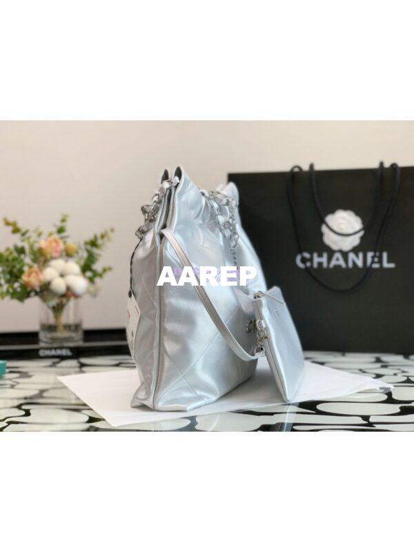 Replica Chanel 22 Handbag Shiny Metallic Calfskin & Silver Metal AS3260 AS3261 Silver 6
